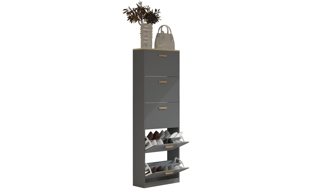 VCM Schuhschrank Halom XL Anthrazit/Eiche