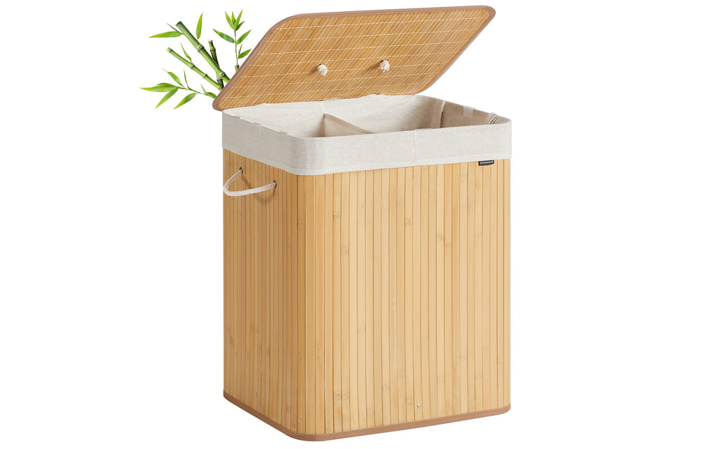 Songmics Wäschekorb Bambus, Natur 50x410x61 cm, Bambus, Stahl, MDF, etc.