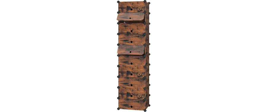 Songmics Schuhboxen Braun, 10 Ablagen