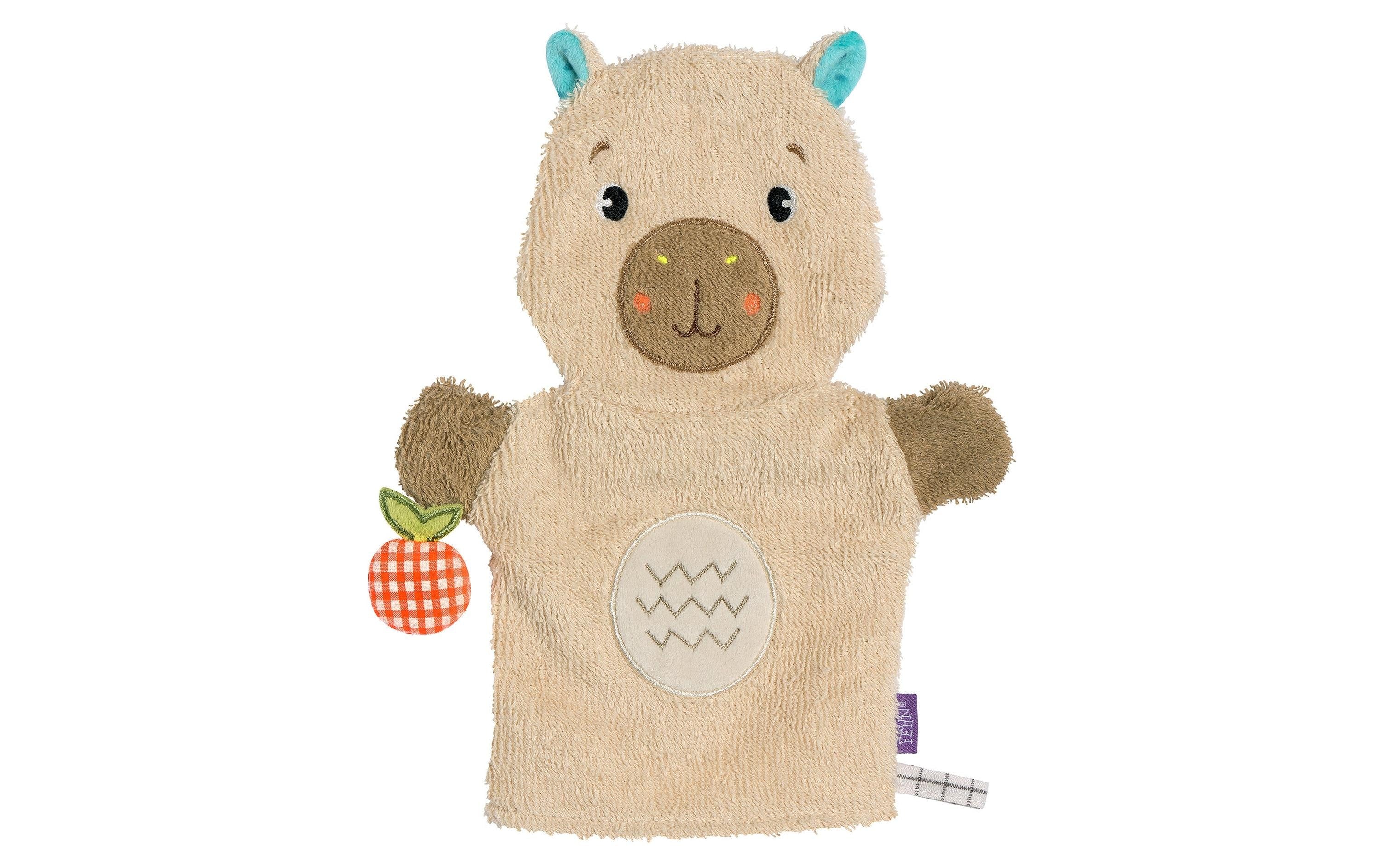 fehn Baby-Waschhandschuh Capybara, Beige / Braun, 25 cm