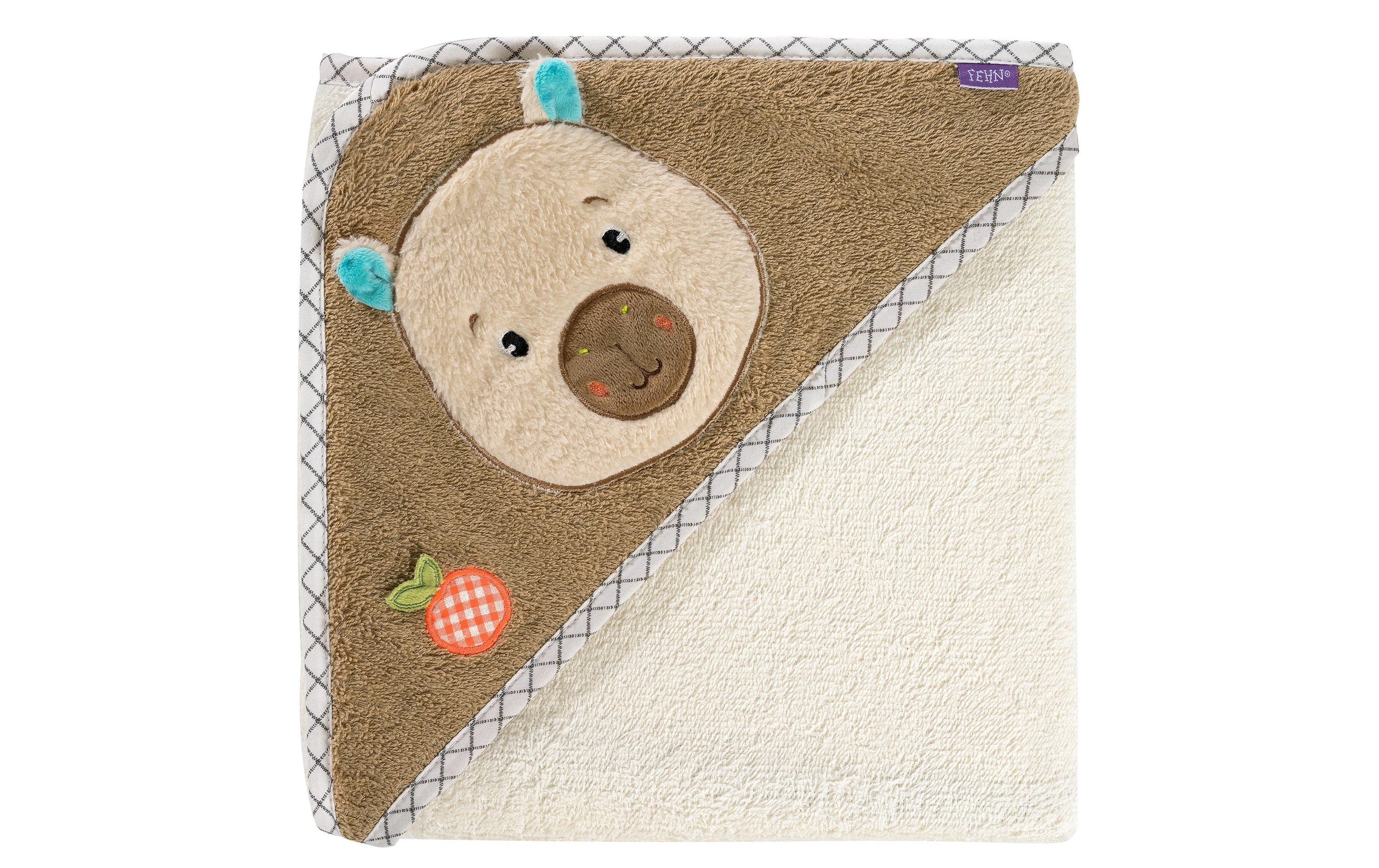 fehn Baby-Kapuzentuch Capybara, Beige / Braun, 80 x 80 cm