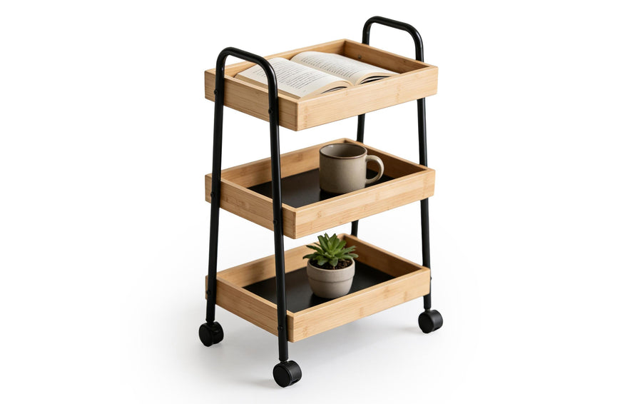 relaxdays Rollwagen Bambus 3 Ebenen 73 x 45,5 x 28 cm