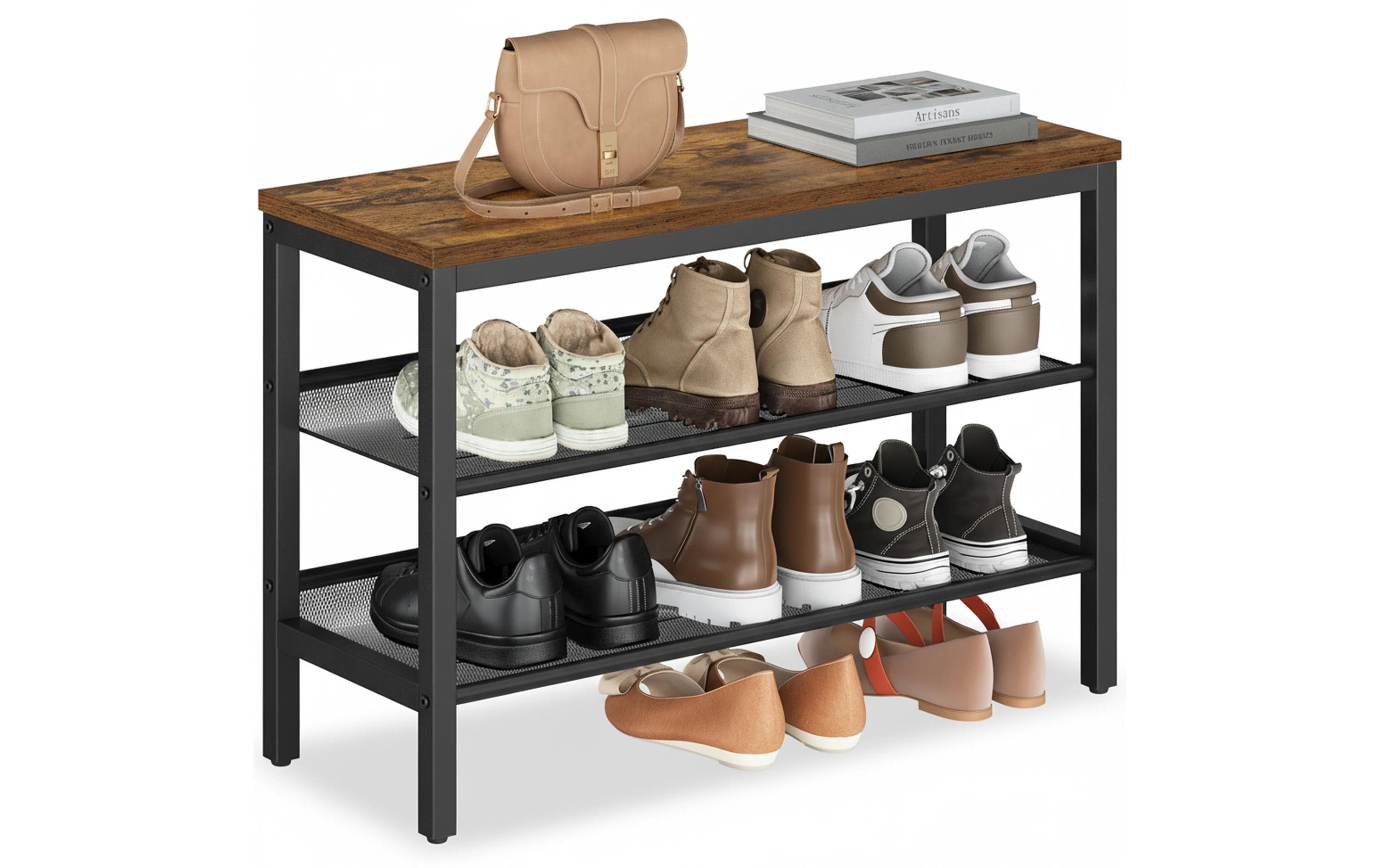 Vasagle Schuhregal mit 3 Ablagen Schwarz/Braun