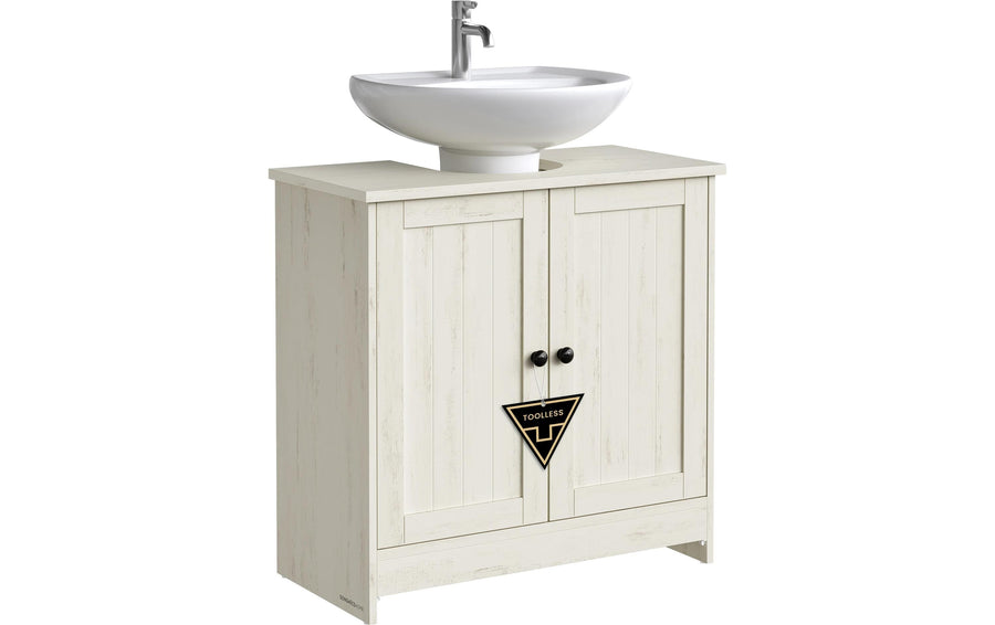Vasagle Waschbeckenschrank, Weiss rustikal Weiss 60x30x61.2 cm Mitteldichte Holzfaserplatte (MDF), Spanplatte
