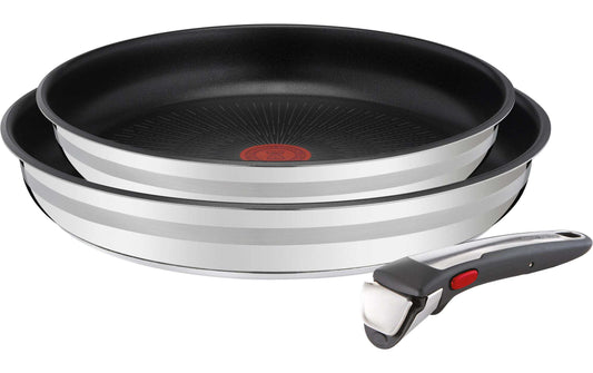 Tefal Ingenio Pfannenset aus Edelstahl mit schwarzer Antihaftbeschichtung und abnehmbarem Griff