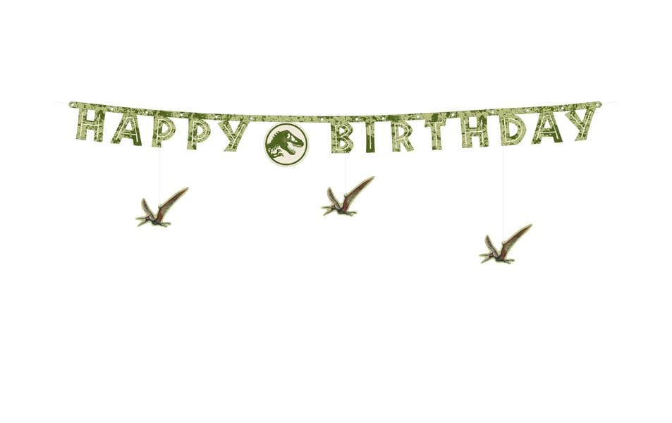 Partydeco Happy Birthday Banner Jurassic World 1.65 m, Mehrfarbig