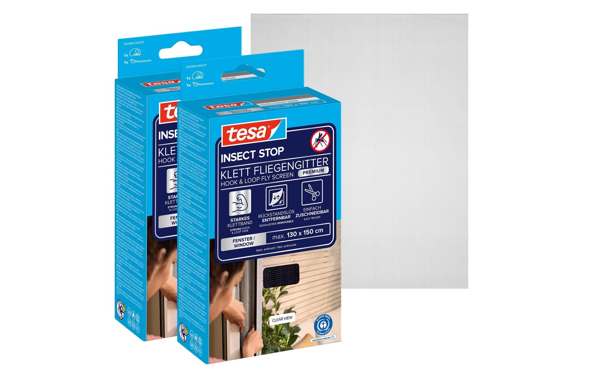 tesa Fliegengitter -Set Comfort, 2x 1.3 m x 1.5 m, Anthrazit