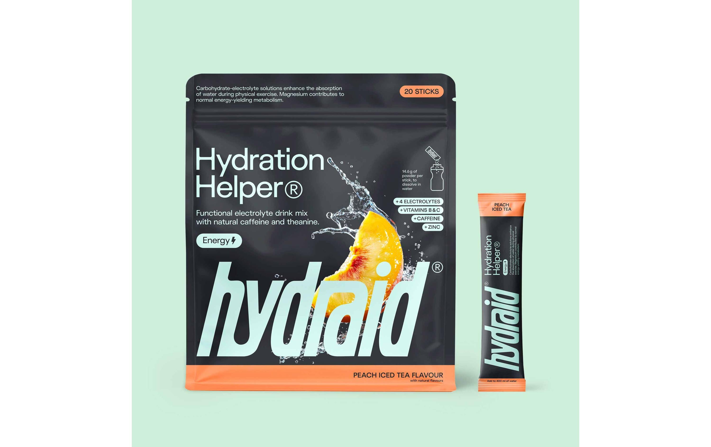 Hydraid Electrolyt Sportgetränk PLUS Peach Iced Tea, Koffein, 20x Sticks à 14.8g