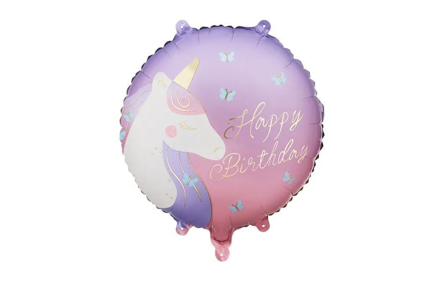 Partydeco Folienballon Happy Birthday 35 x 35 cm, Einhorn