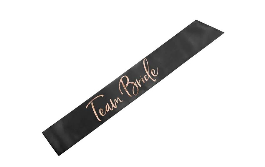 Partydeco Schärpe Team Bride schwarz, roségoldener Aufdruck, 75 cm