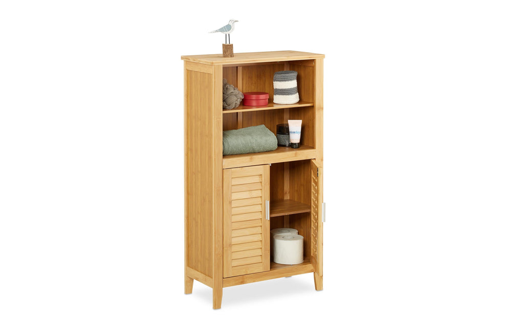 Badschrank Lamell 50 x 92 cm Braun Bambus relaxdays