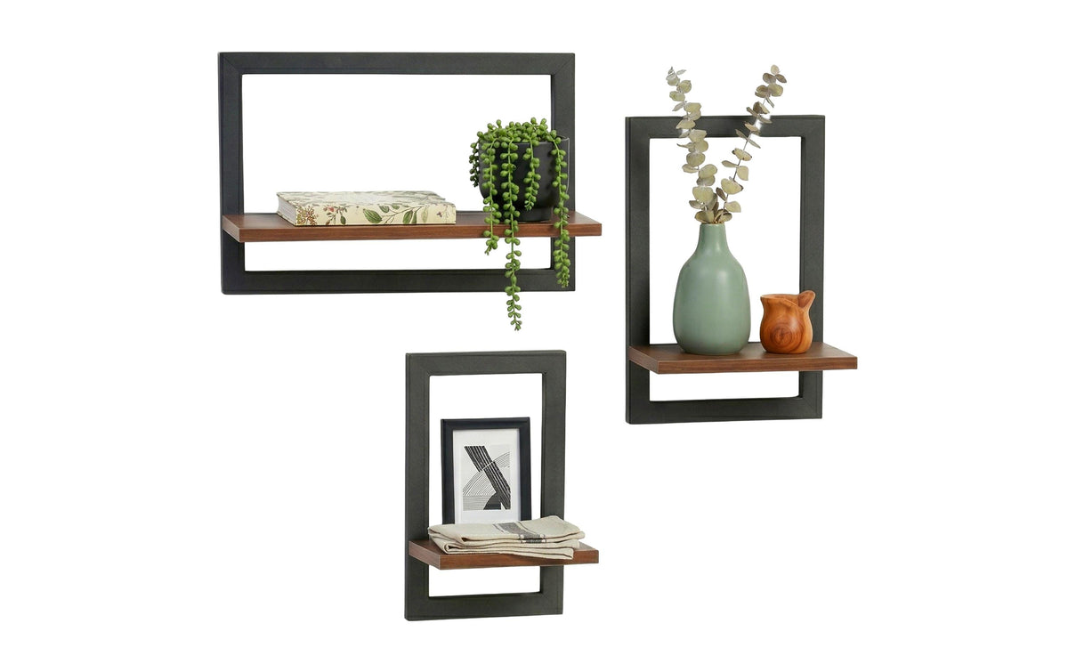 Wohnregale Wandregal Schwarz/Hellbraun 40x35x11.5 cm relaxdays
