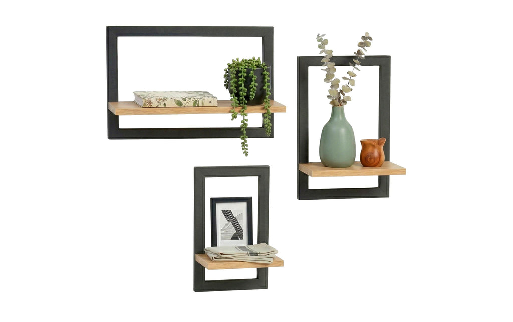 Wohnregale Wandregal Schwarz/Hellbraun 40x35x11.5 cm relaxdays
