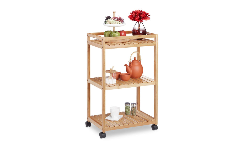 Bartrollwagen 47x77 cm Schwarz/Braun mit Bambus Relaxdays