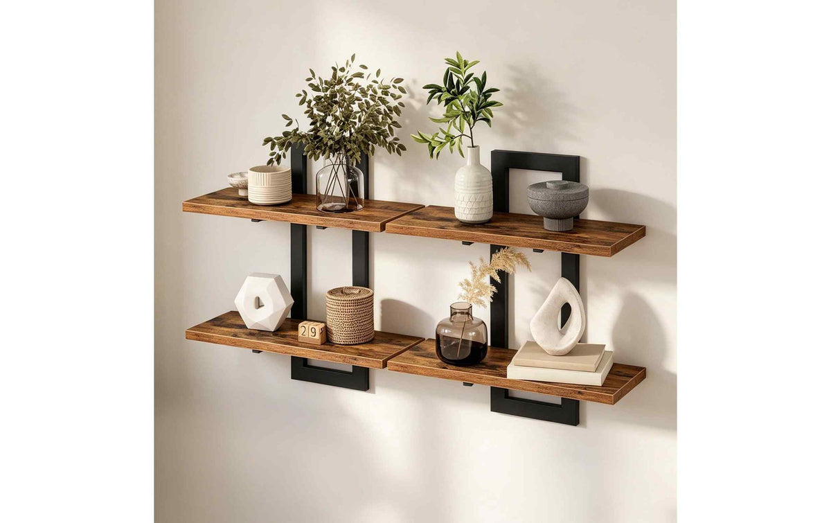 Relaxdays Wandregal Set 2 Stück Braun/Schwarz
