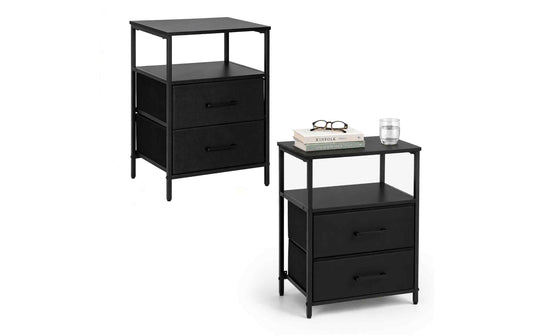 Relaxdays Nachttisch 38 x 61 cm Schwarz, 2er-Set