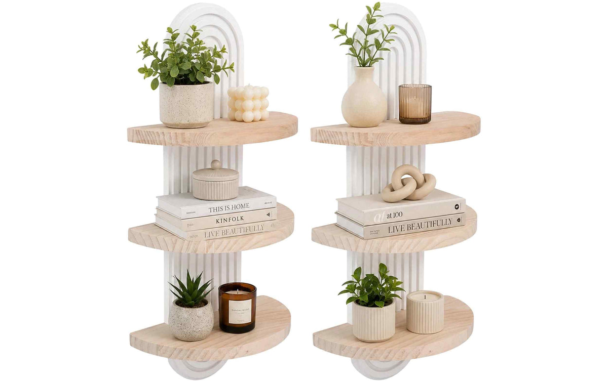 Relaxdays Wandregal Boho 2er-Set Hellbraun/Weiss