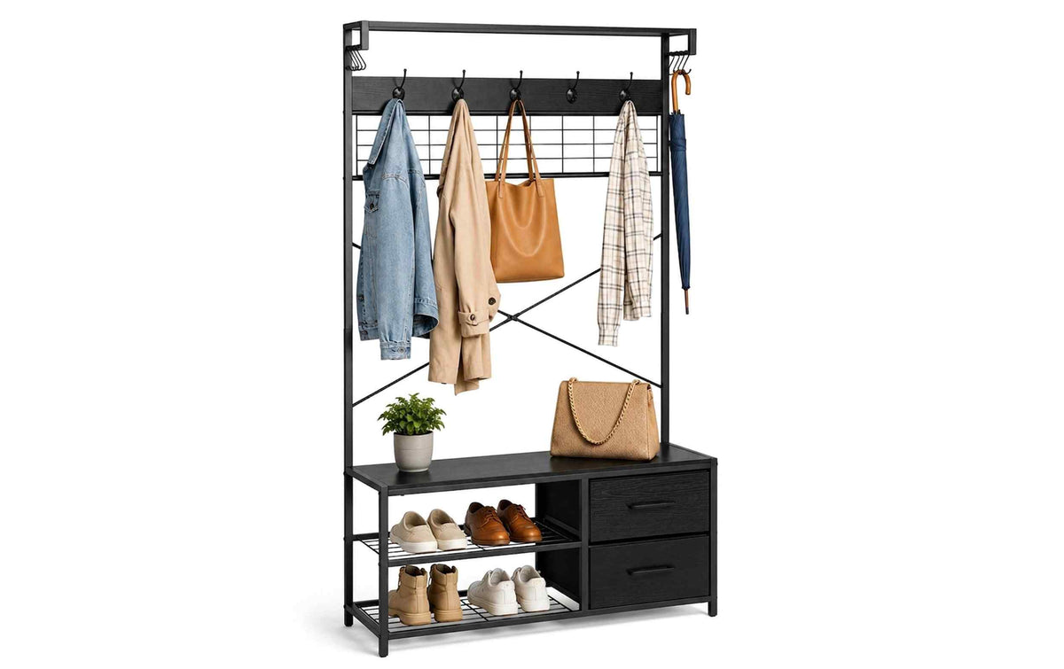 relaxdays Garderobenständer Mit Schuhregal 80 x 176 cm Schwarz