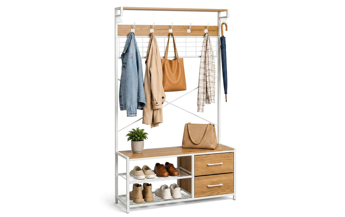 Relaxdays Garderobenständer Mit Schuhregal 80 × 176 Cm Braun/Weiss