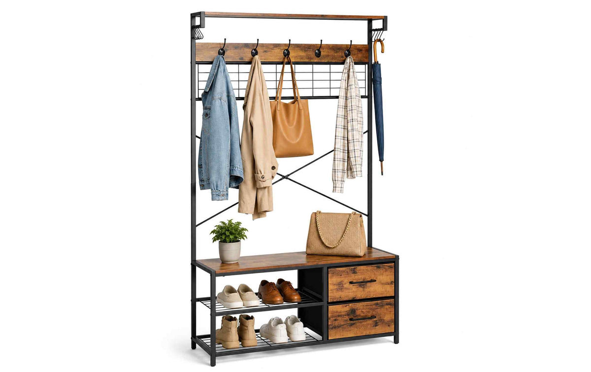 Relaxdays Garderobenständer Mit Schuhregal 80 x 176 cm Braun/Schwarz