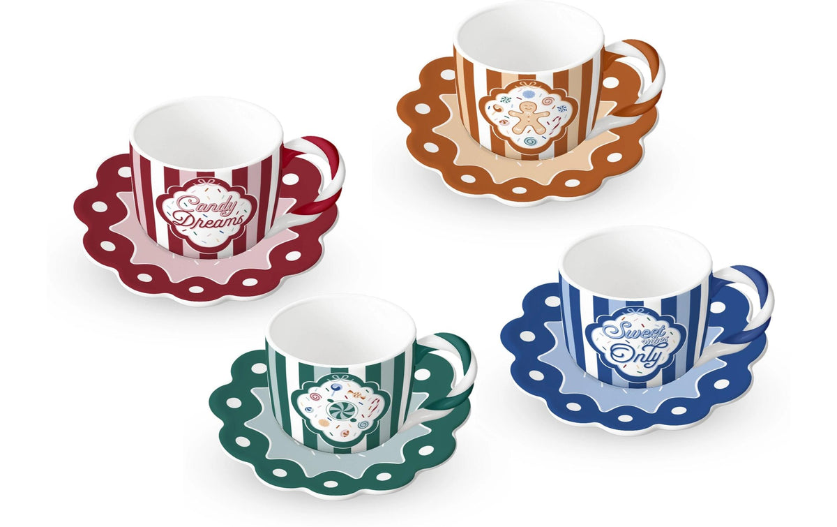 Tassen- und Untertellerset Candyland 4 Stk. Mehrfarbig Bialetti
