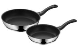 WMF Devil Bratpfannen-Set aus Edelstahl mit zwei Pfannen und schwarzen Griffen