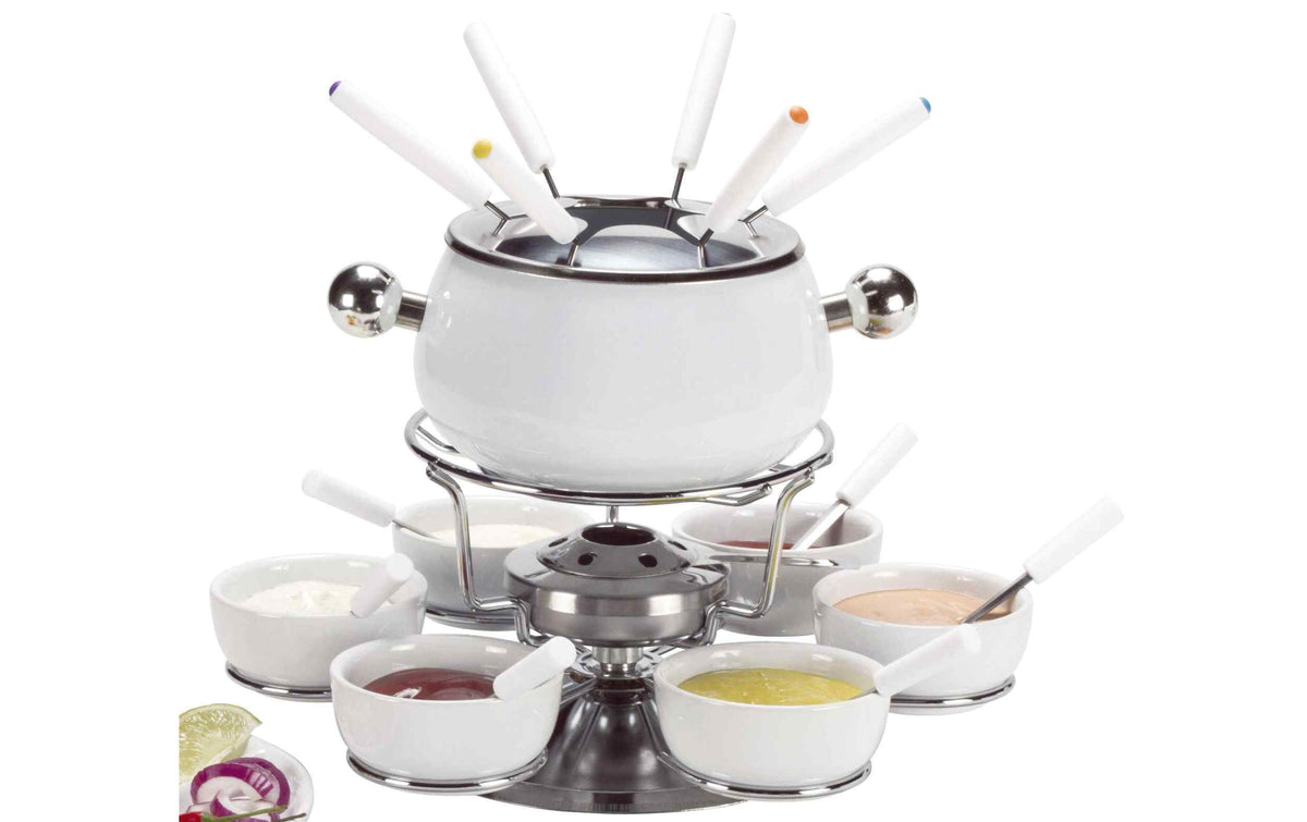 Nouvel Fleischfondue-Set Sarina 21 Teile, Silber/Weiss