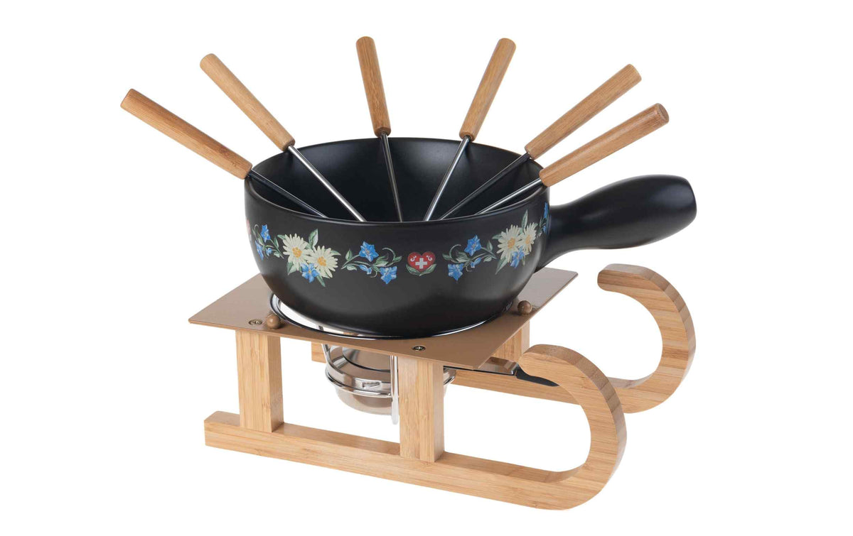 Nouvel Käsefondue-Set Schlitten 9 Teile, Schwarz