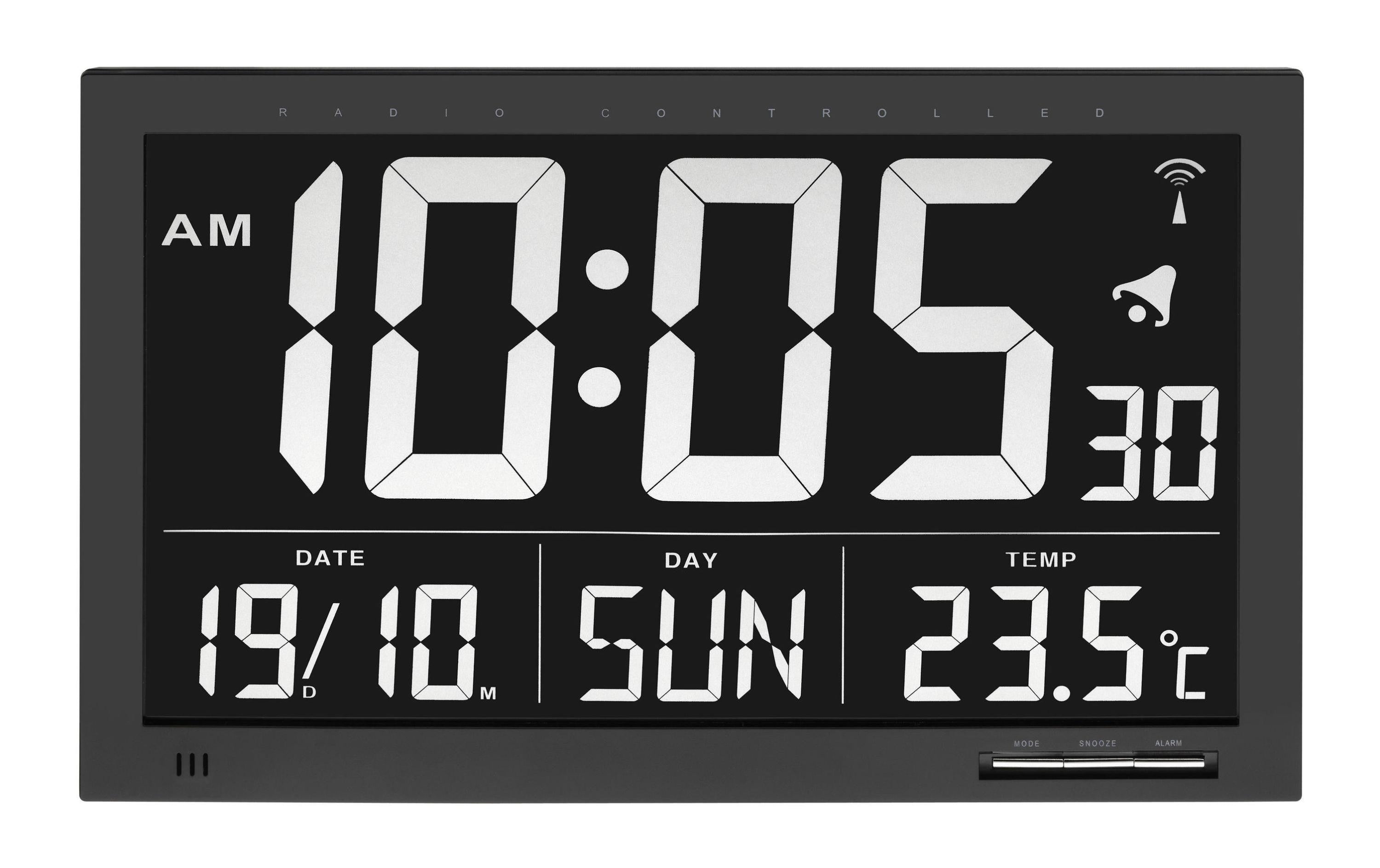 Funk Wanduhr XXL Digital black mit großer Anzeige und invertiertem Display