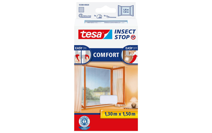 tesa Fliegengitter Fenster Weiß – Schutz vor Insekten 1,3 m x 1,5 m Garteneinrichtung tesa