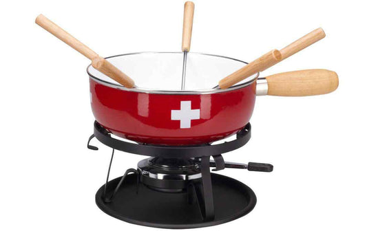 Nouvel Käsefondue-Set CH-Kreuz 9 Teile, Rot/Weiss