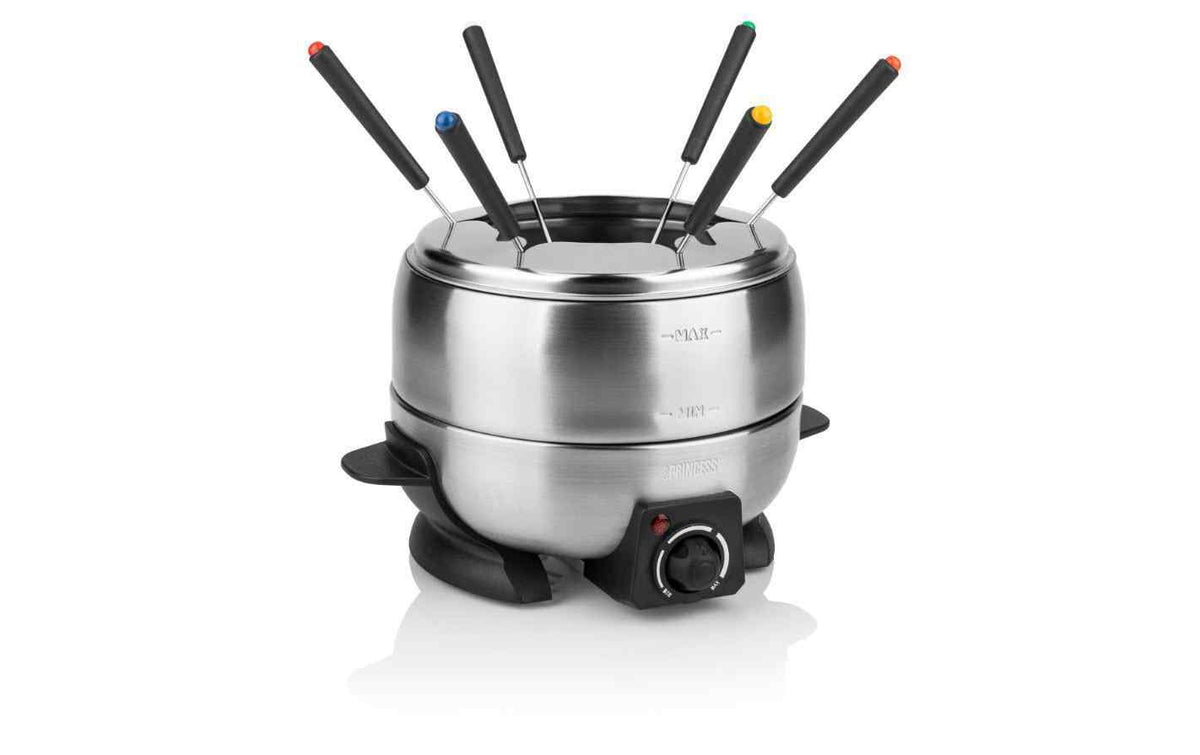 Princess Fondue-Set All-in-One 800 Watt 7 Teile, Schwarz/Silber