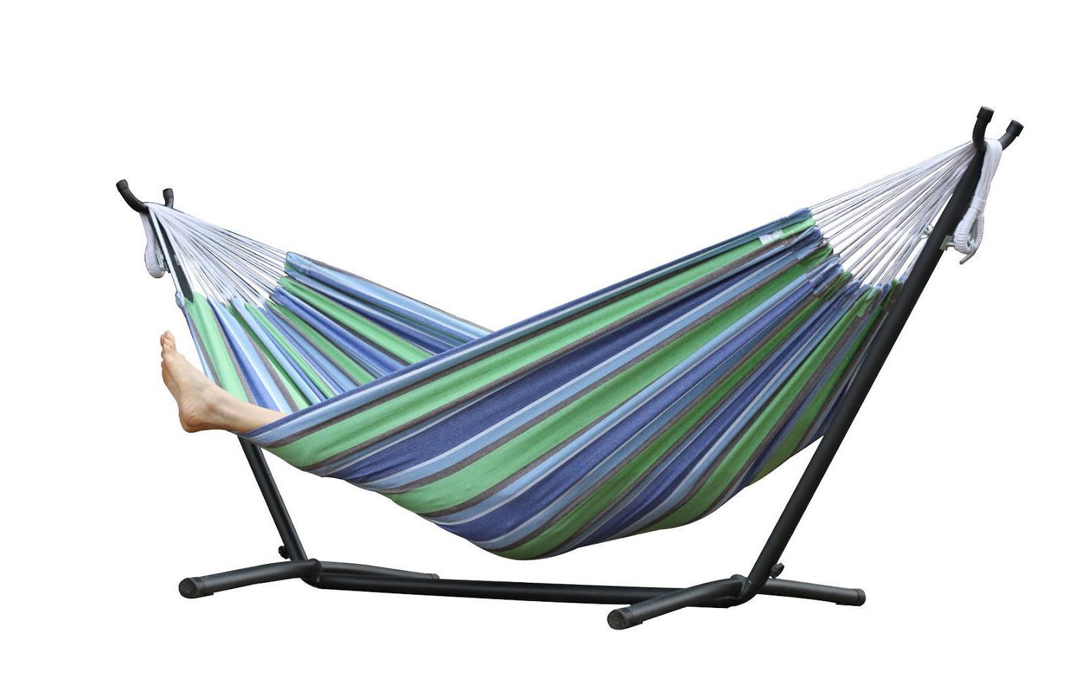 Vivere Hängematte Kombo Oasis Doppelhängematte mit Gestell 150 cm x 211 cm Garteneinrichtung Vivere