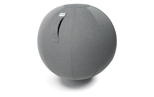 VLUV Sitzball Sova Ash, grauer runder Ball mit Stoffbezug und Griffschlaufe